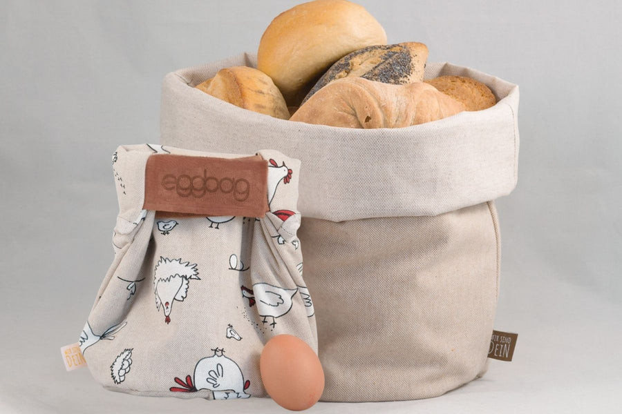 Sparset 5: Bunbag „Natur“ mit Brötchen und Eggbag mit Hühnermotiv