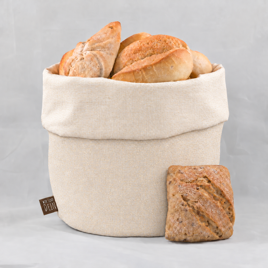 Bunbag umgekrempelt als Brotkorb mit Brötchen