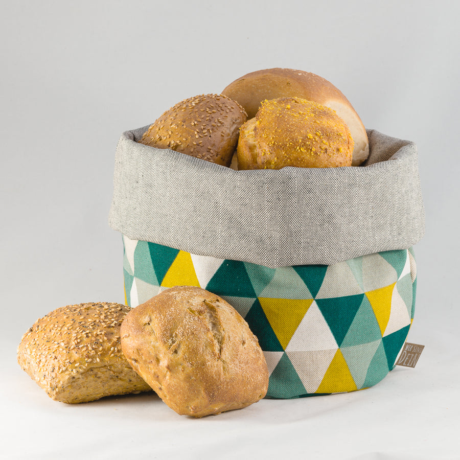 Bunbag umgekrempelt als Brotkorb mit Brötchen