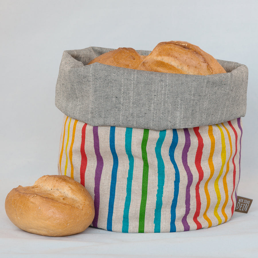 Bunbag umgekrempelt als Brotkorb mit Brötchen